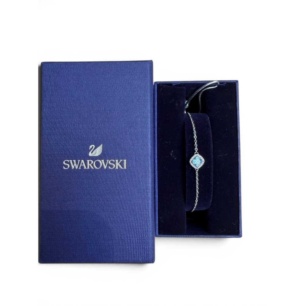 Swarovski Angelic Blue Cushion Cut Bolo Bracelet w/ Original Presentation Box